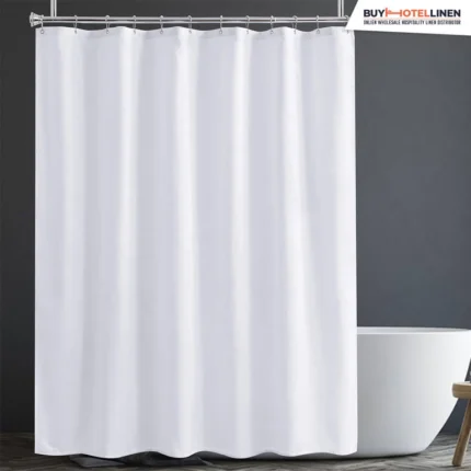 Economy Polyester Shower Curtain with Hooks 72"x72" - White